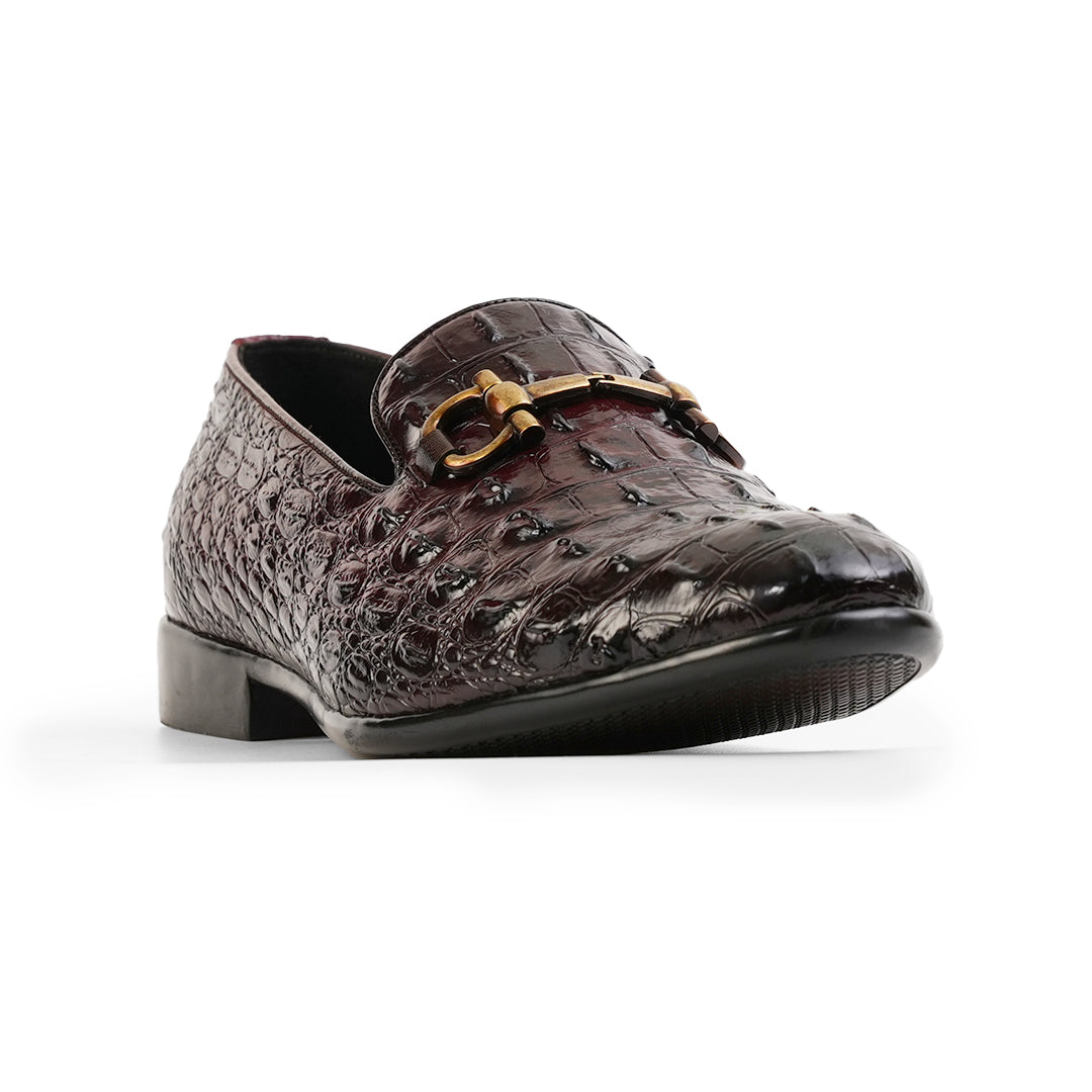 Monkstory Horsebit Exotic Scale Textured Slip-Ons – Burgundy