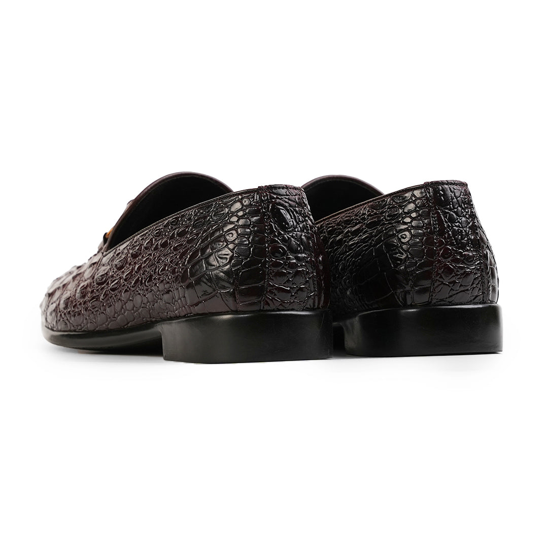 Monkstory Horsebit Exotic Scale Textured Slip-Ons – Burgundy