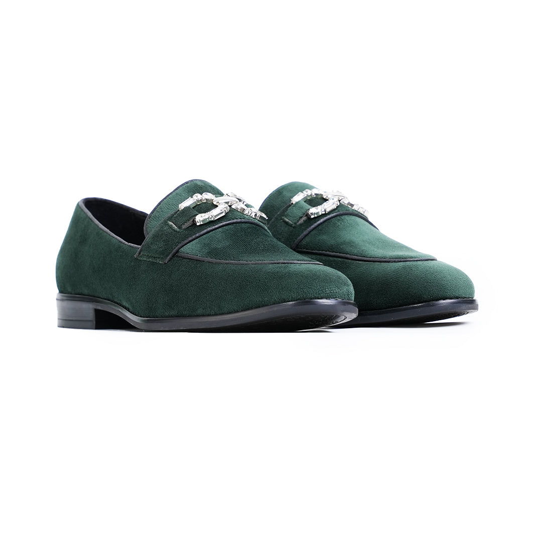 Monkstory Velvet Crystal Bit Loafers – Royal Green