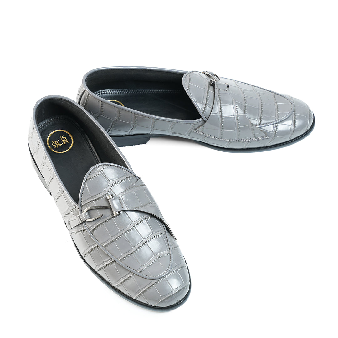 Monkstory Eclecta Croco Side Hook Slip Ons - Grey