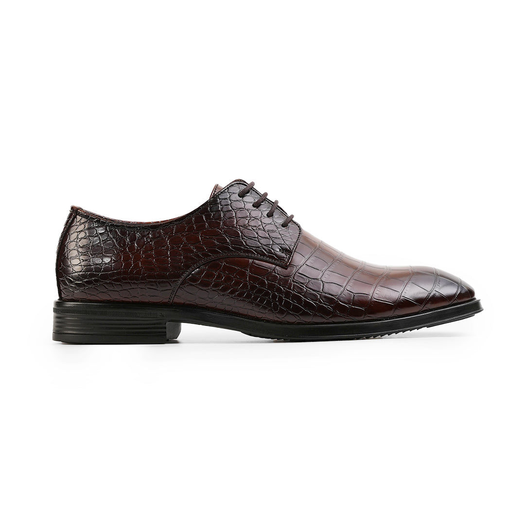 Monkstory Glossy Croc-Effect Lace-Up Oxfords - Burnish Brown