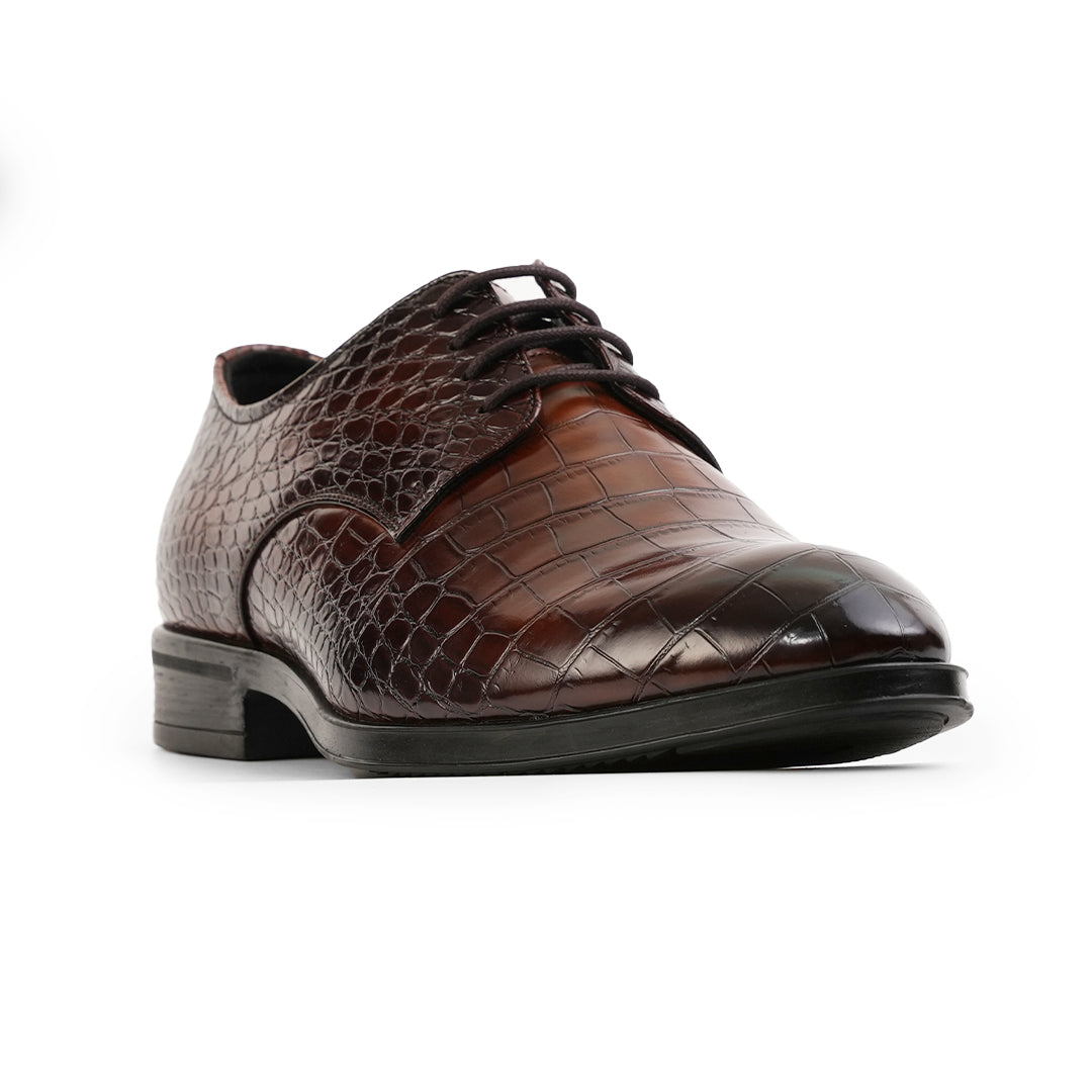 Monkstory Glossy Croc-Effect Lace-Up Oxfords - Burnish Brown