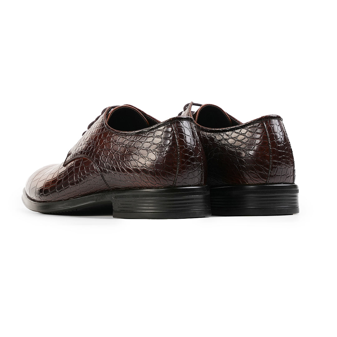 Monkstory Glossy Croc-Effect Lace-Up Oxfords - Burnish Brown