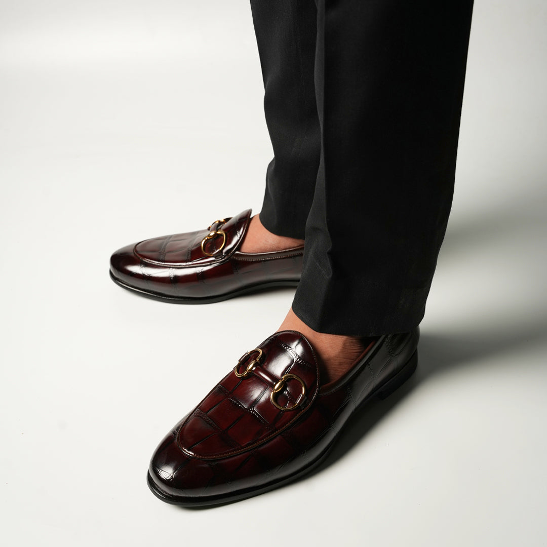 Monkstory Horsebit Smart Croc-Effect Slip-Ons – Burgundy