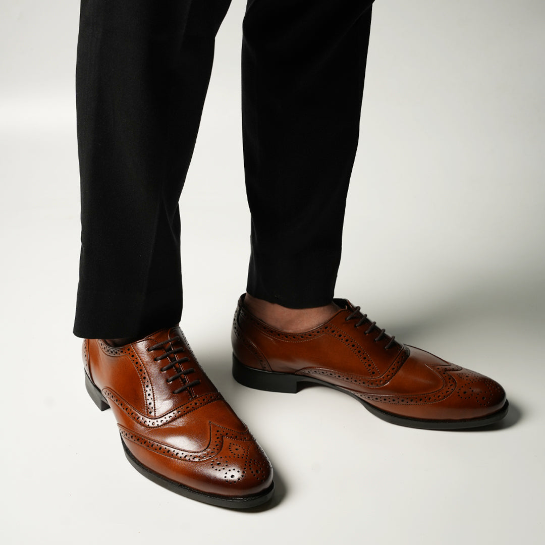 Monkstory Wingtip Oxford Lace-Up Brogues - Rich Tan