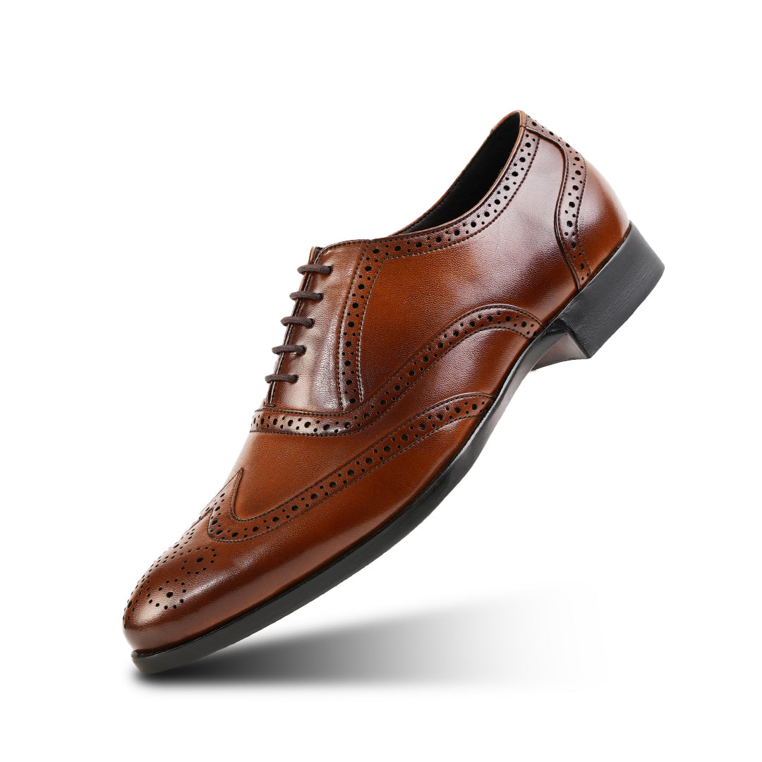 Monkstory Wingtip Oxford Lace-Up Brogues - Rich Tan