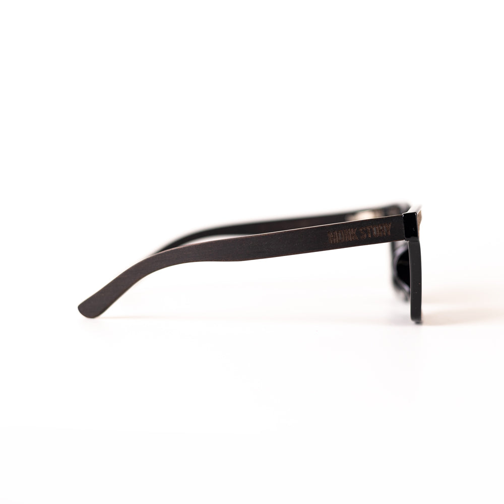 MonkStory Woody Wood+Acetate Unisex Sunglasses with black lenses on a white background.
