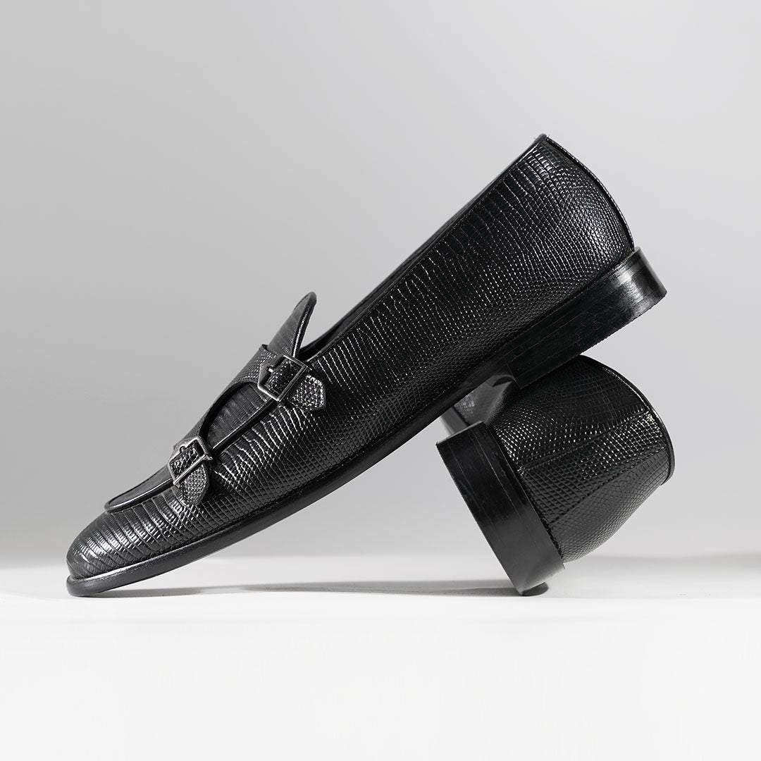 Monkstory Eclecta Textured Double Monk Slip Ons - Black
