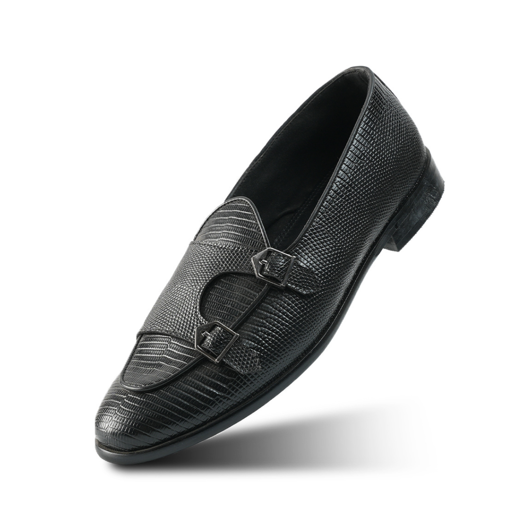 Monkstory Eclecta Textured Double Monk Slip Ons - Black