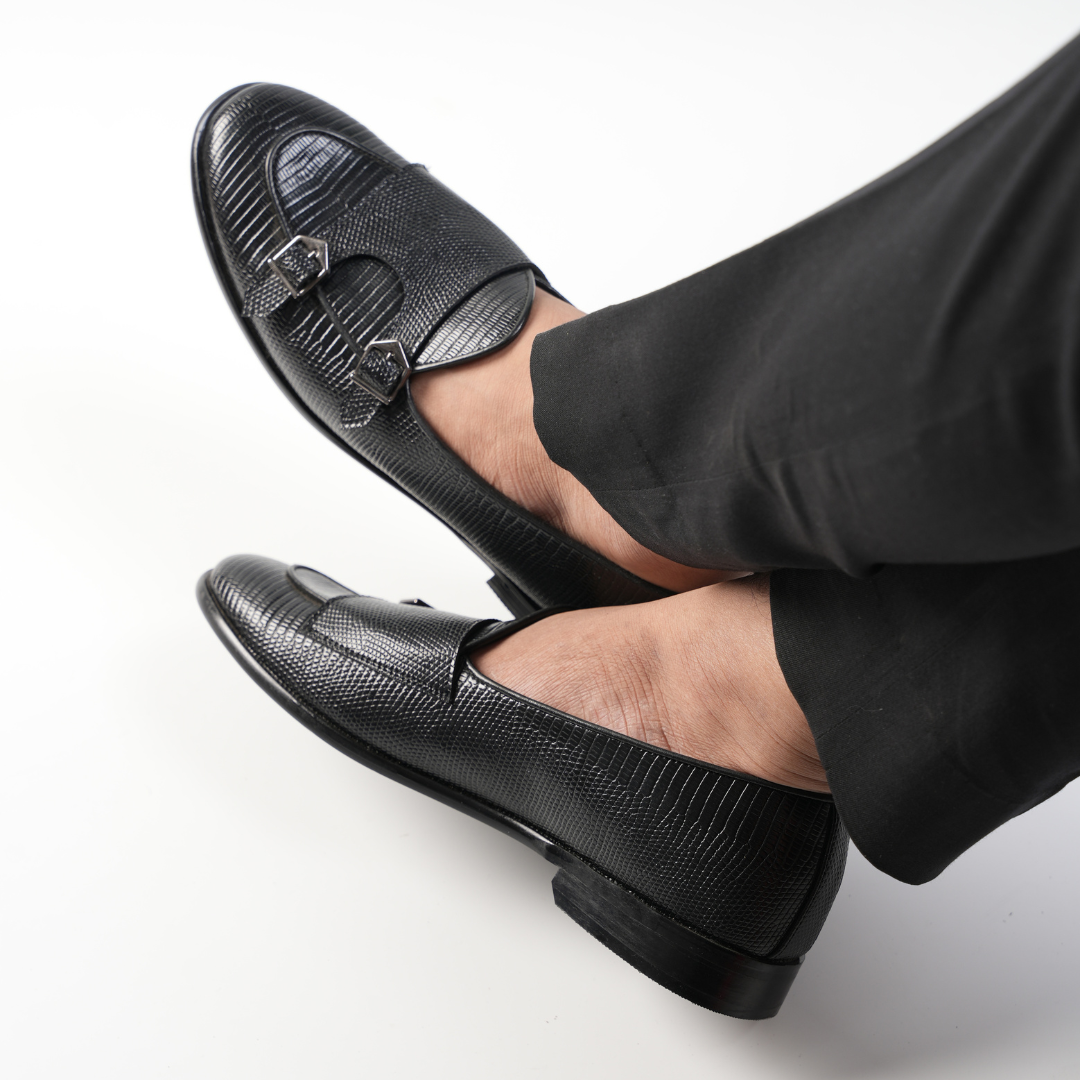 Monkstory Eclecta Textured Double Monk Slip Ons - Black
