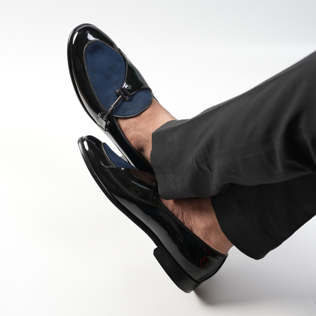 Monkstory Eclecta Glossy Side Buckle Slip Ons - Blue/Black