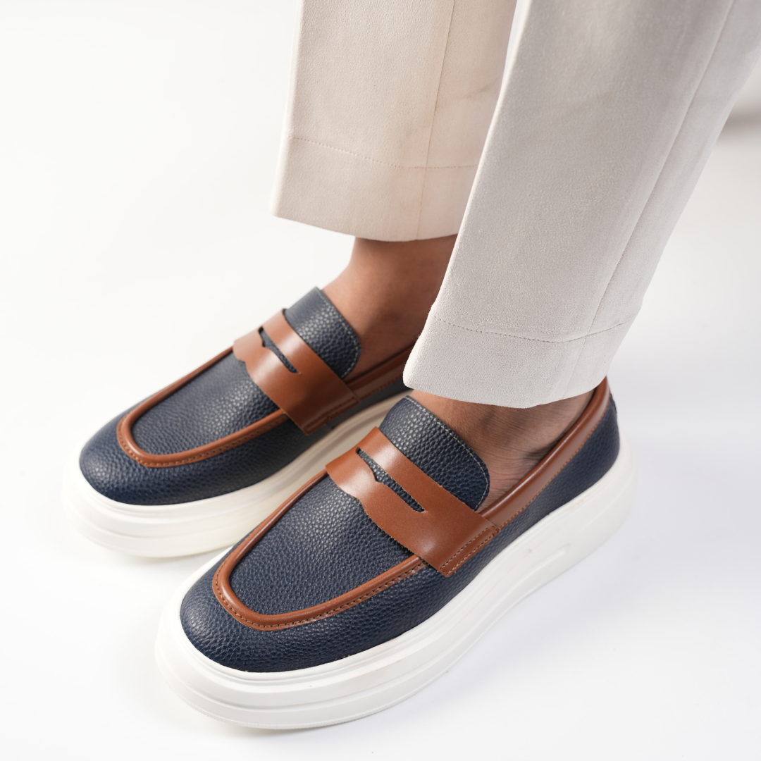 Monkstory Dual Tone Chunky Luxe Slip-On Sneakers - Midnight Blue/Tan
