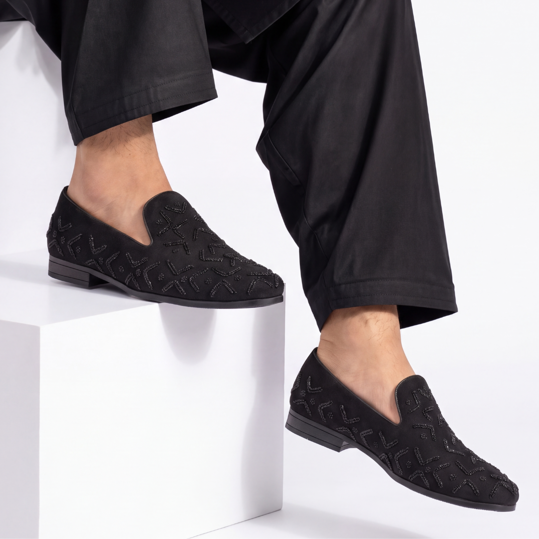 Monkstory Gala Beaded Slip-Ons – Black