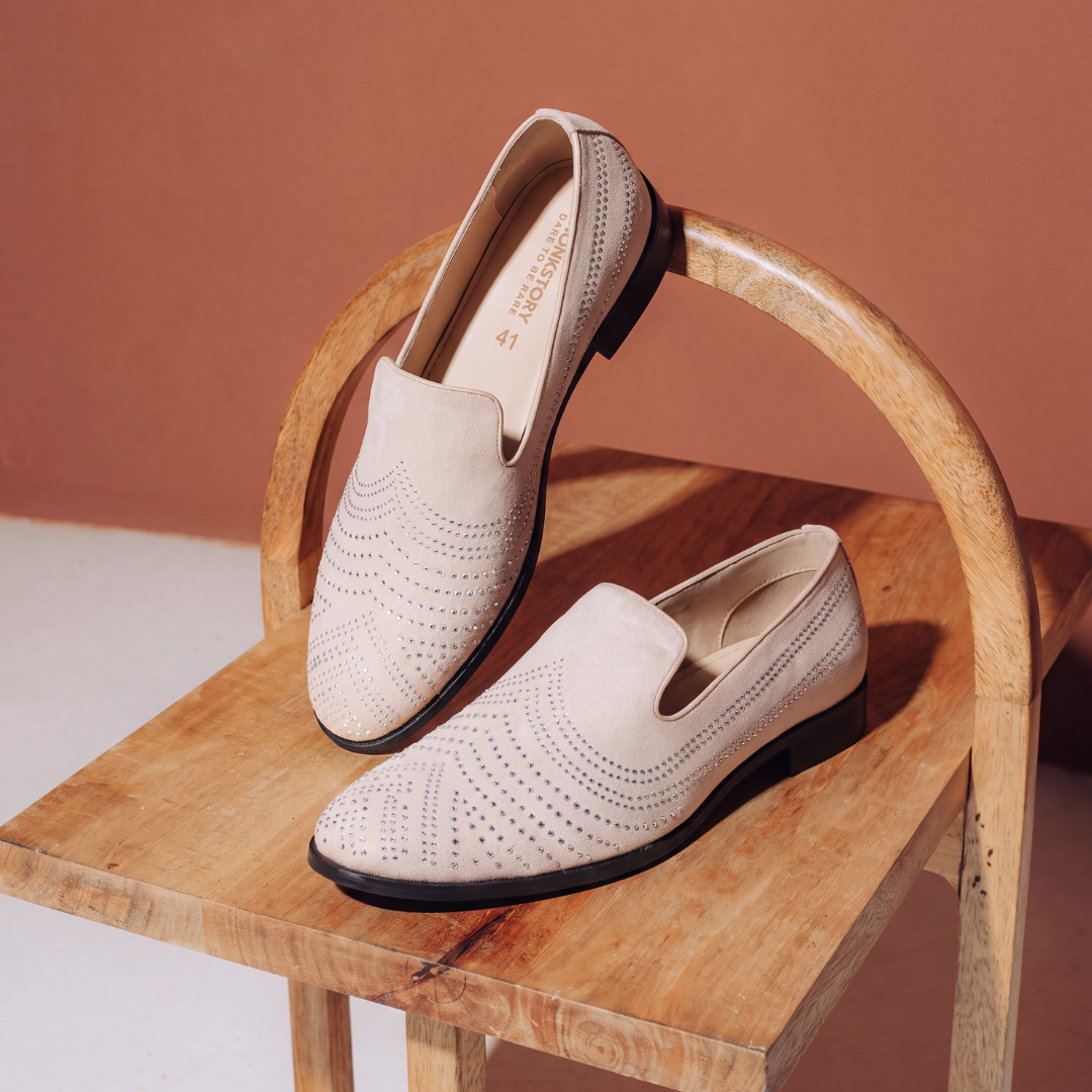 Monkstory Cascade Crystal Slip-Ons – Beige