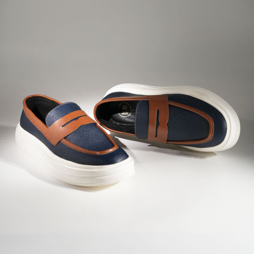Monkstory Dual Tone Chunky Luxe Slip-On Sneakers - Midnight Blue/Tan