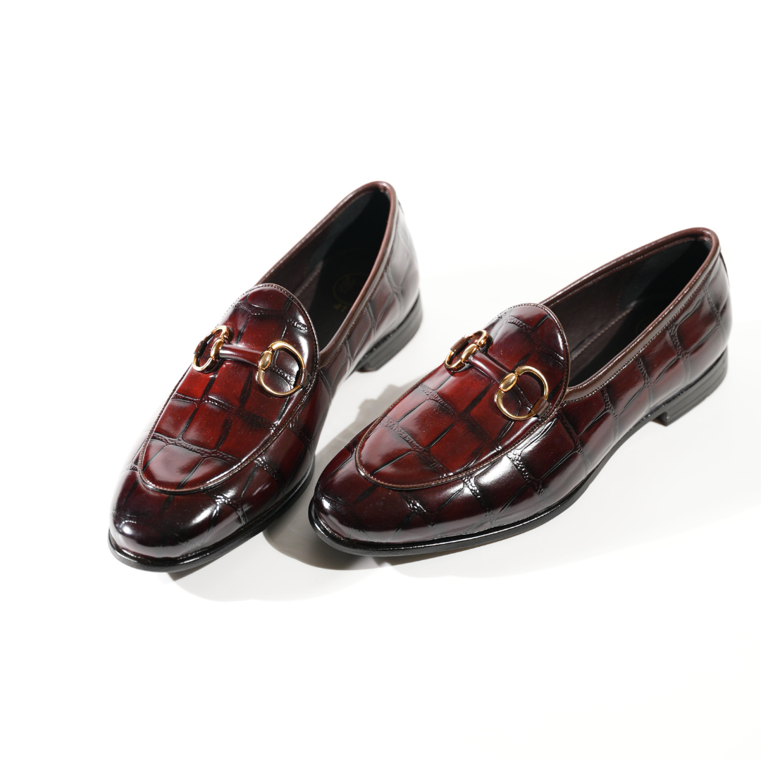 Monkstory Horsebit Smart Croc-Effect Slip-Ons – Burgundy