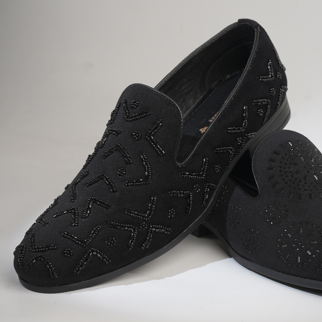 Monkstory Gala Beaded Slip-Ons – Black