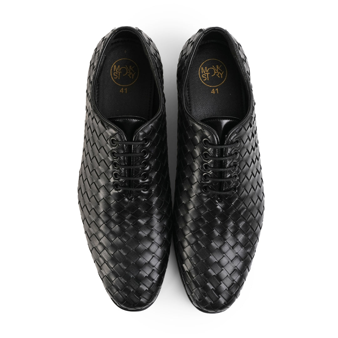 Monkstory Hand Woven Lace-Up Derbies - Black