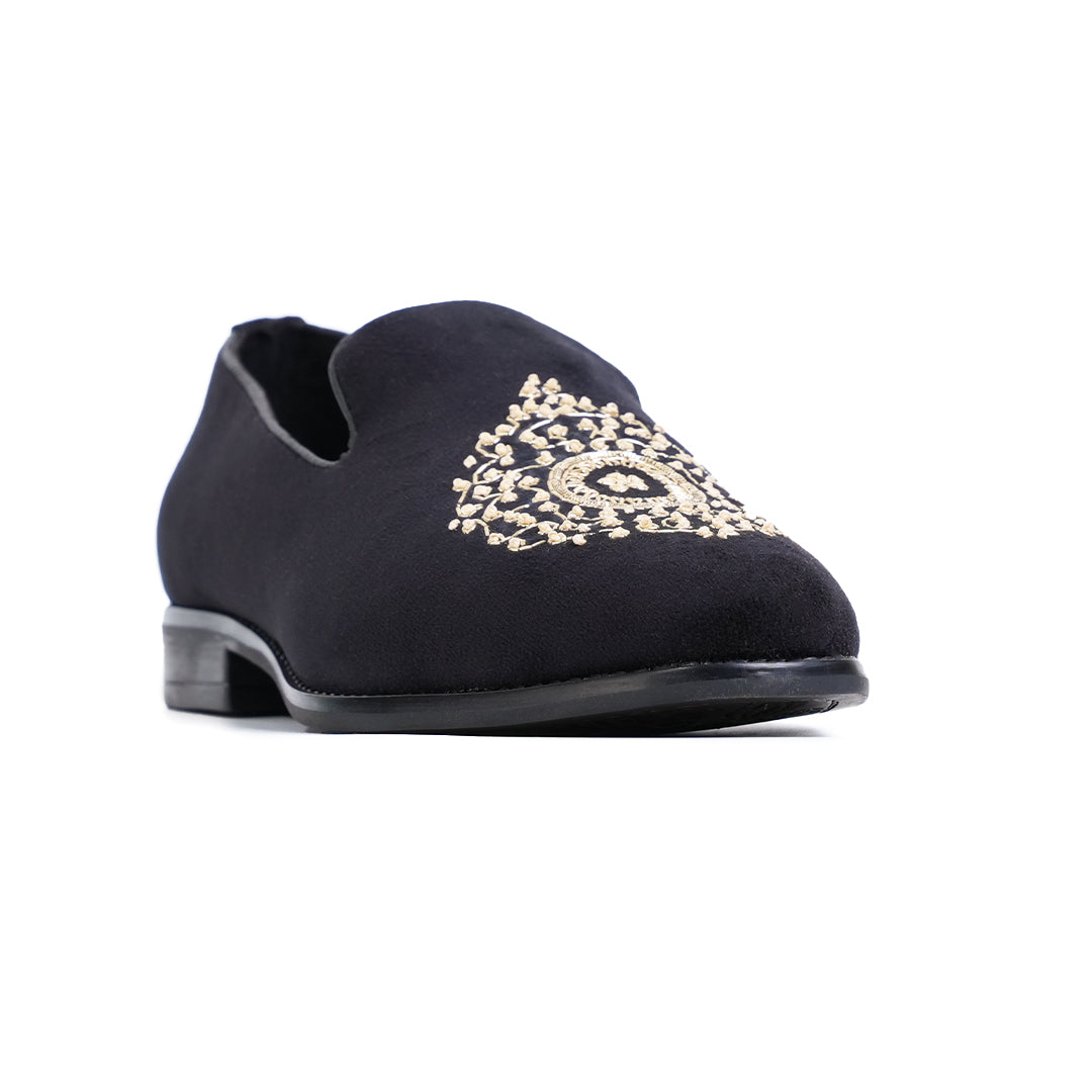 Monkstory Maharaja Zardosi Embroidered Slip-Ons – Black