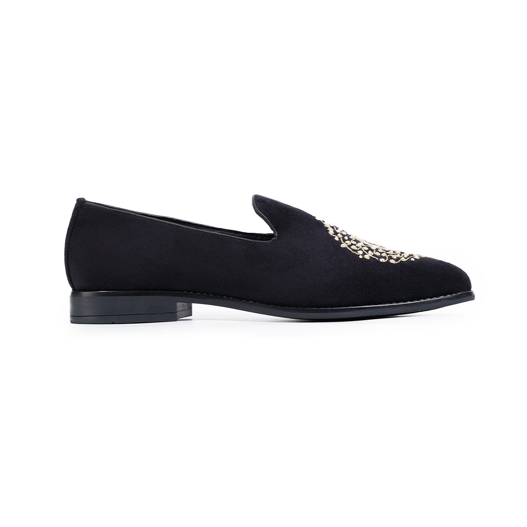Monkstory Maharaja Zardosi Embroidered Slip-Ons – Black