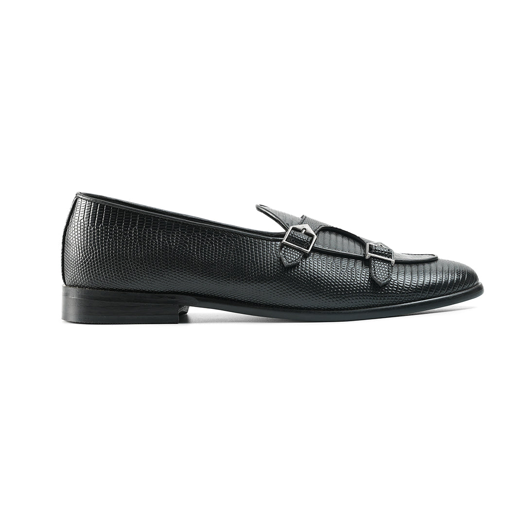 Monkstory Eclecta Textured Double Monk Slip Ons - Black