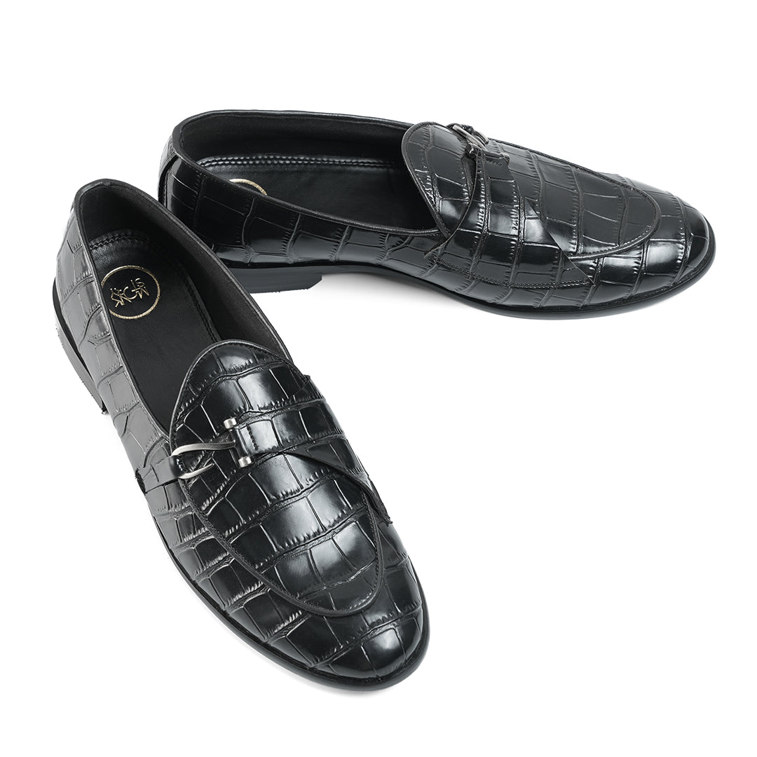 Monkstory Eclecta Croco Side Hook Slip Ons - Black