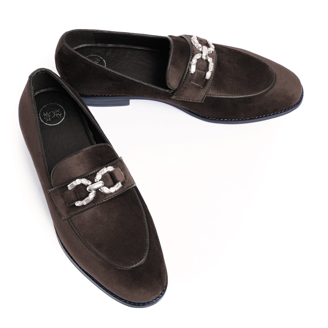Monkstory Velvet Crystal Bit Loafers – Royal Brown
