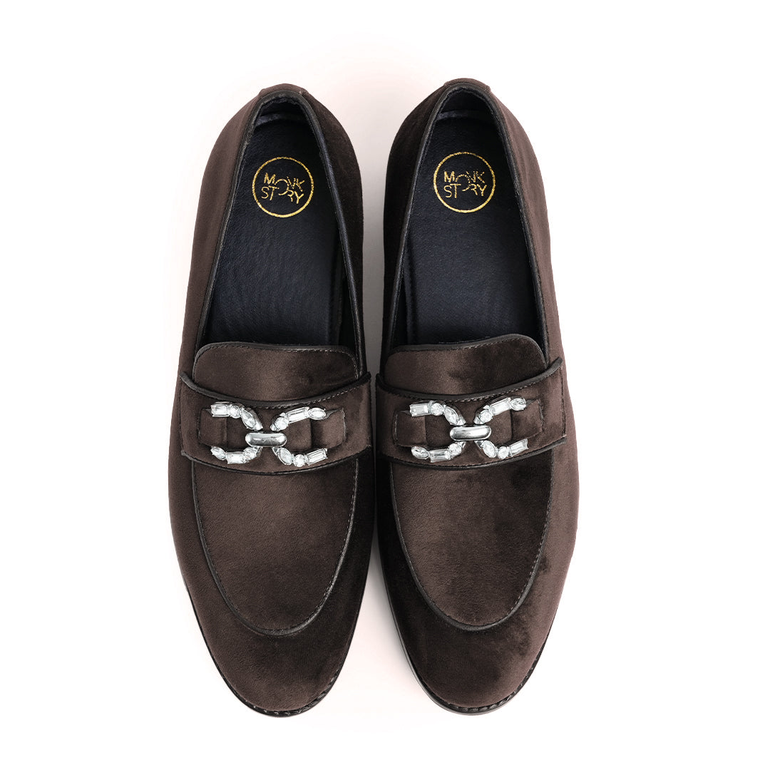 Monkstory Velvet Crystal Bit Loafers – Royal Brown