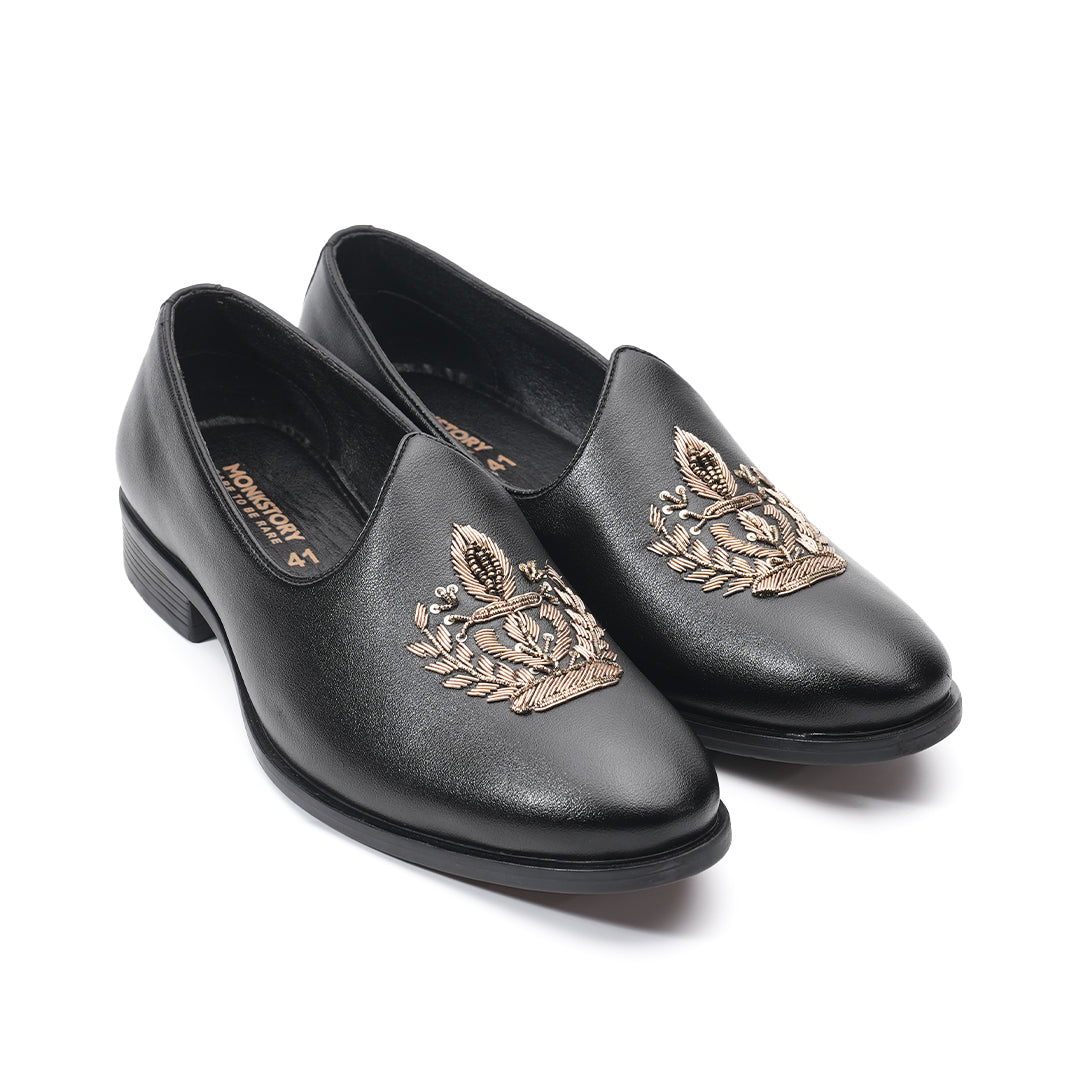 Monkstory Legacy Embroidered Mojari – Black
