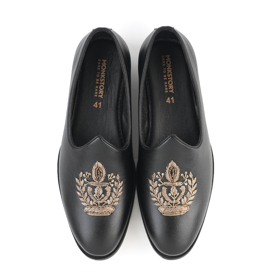 Monkstory Legacy Embroidered Mojari – Black