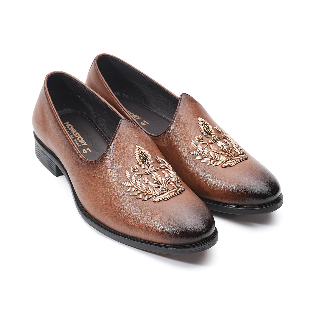 Monkstory Legacy Embroidered Mojaris – Tan