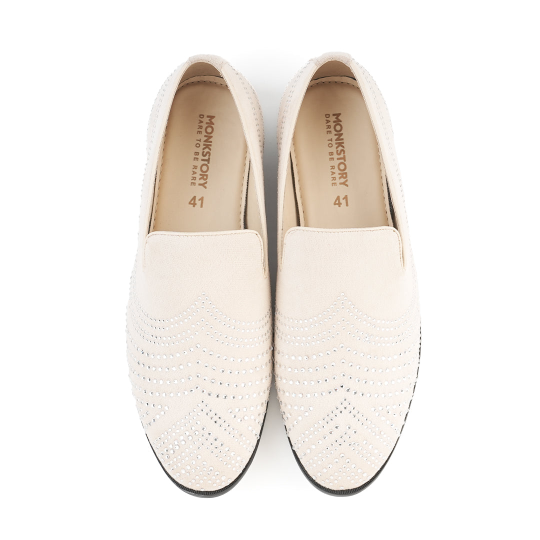 Monkstory Cascade Crystal Slip-Ons – Beige