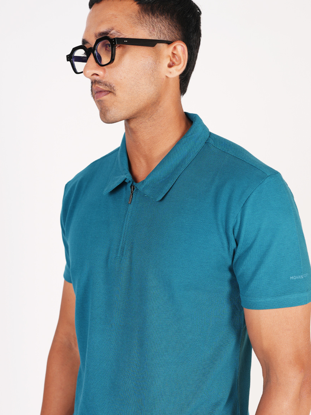 Monkstory Bamboo Cotton Zip-Polo Tee - Teal