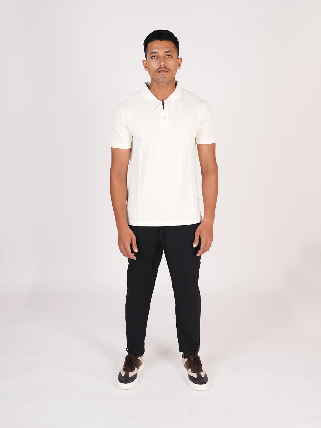 Monkstory Bamboo Cotton Zip-Polo Tee - Off-White