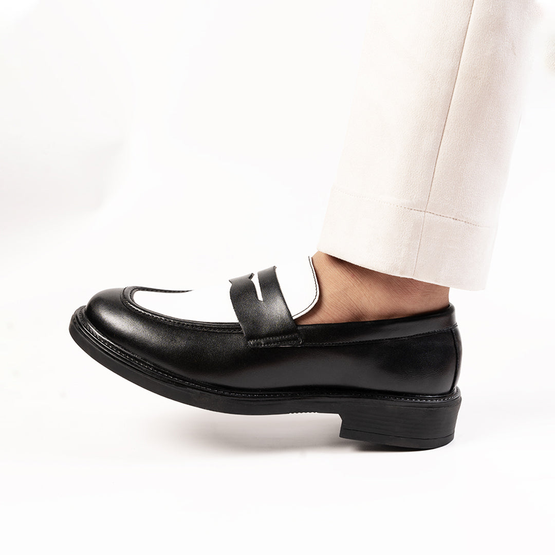 Monkstory Cosmopolitan Contrast Penny Loafers  - Black/White