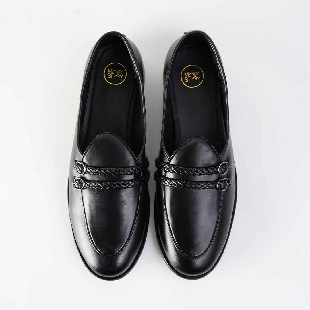 Monkstory Twin Braided-Bit Loafers – Black
