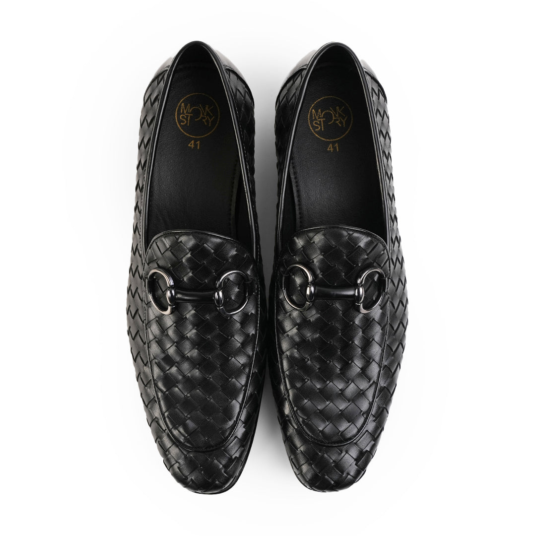 Monkstory Horsebit Smart Hand Woven Slip-Ons – Black