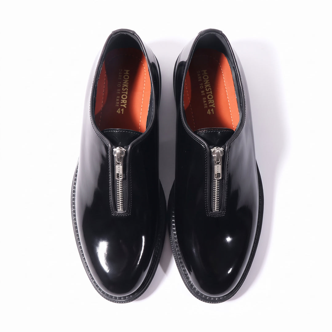 Monkstory Atelier 1937 Zip Up Glossy Oxford Slip-Ons – Black