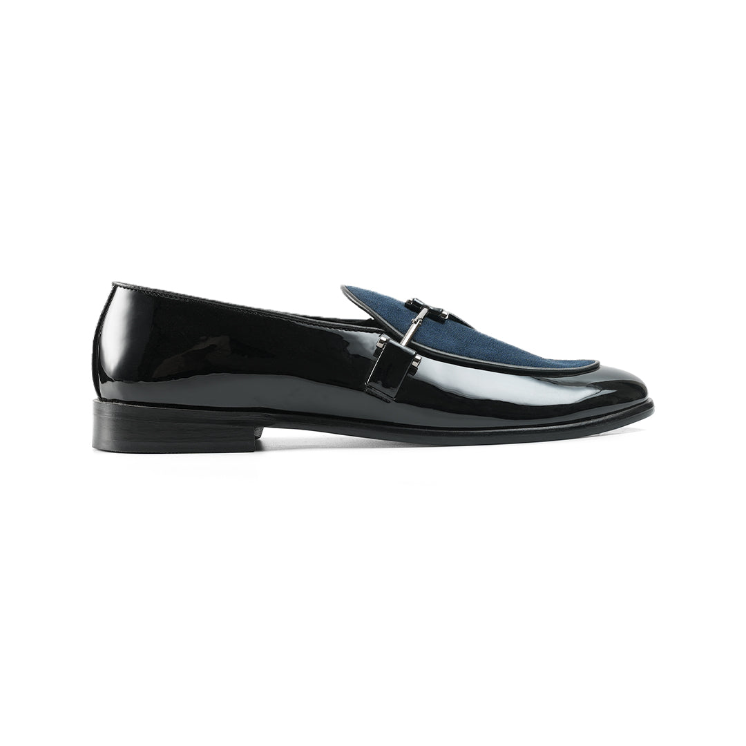 Monkstory Eclecta Glossy Side Buckle Slip Ons - Blue/Black