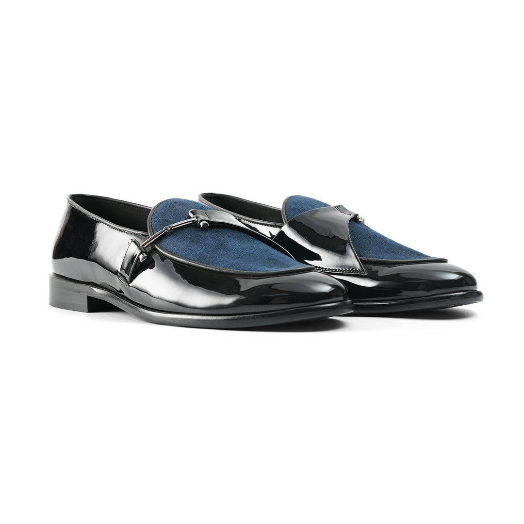 Monkstory Eclecta Glossy Side Buckle Slip Ons - Blue/Black