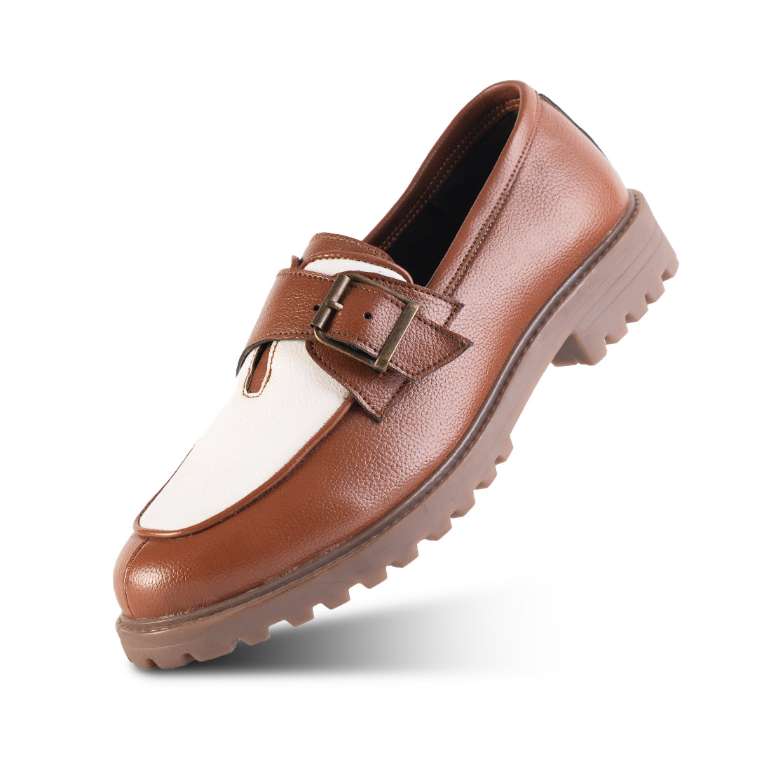 Monkstory Cosmopolitan Buckled Loafers  - Tan/White