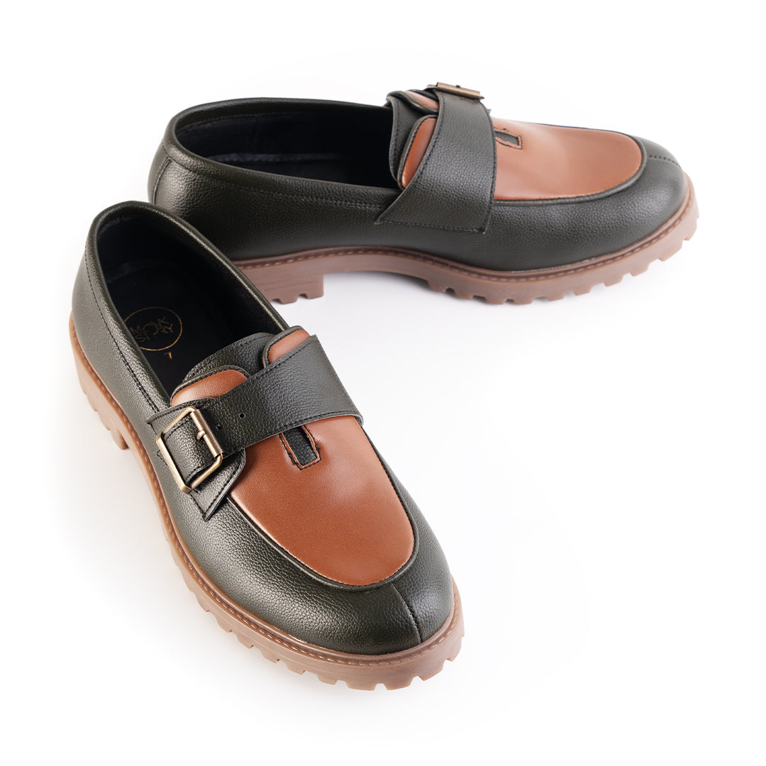 Monkstory Cosmopolitan Buckled Loafers  - Olive/Tan