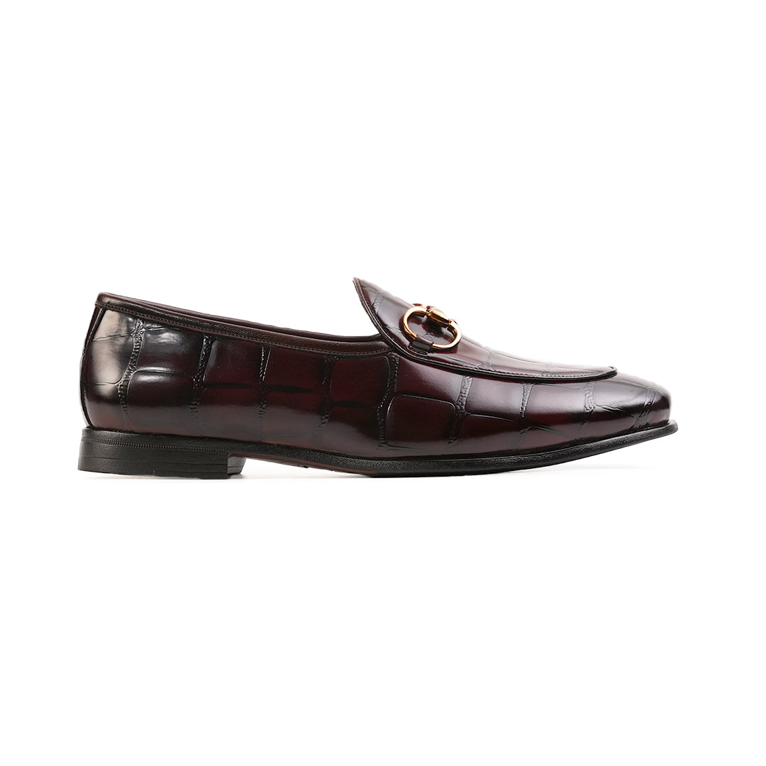 Monkstory Horsebit Smart Croc-Effect Slip-Ons – Burgundy