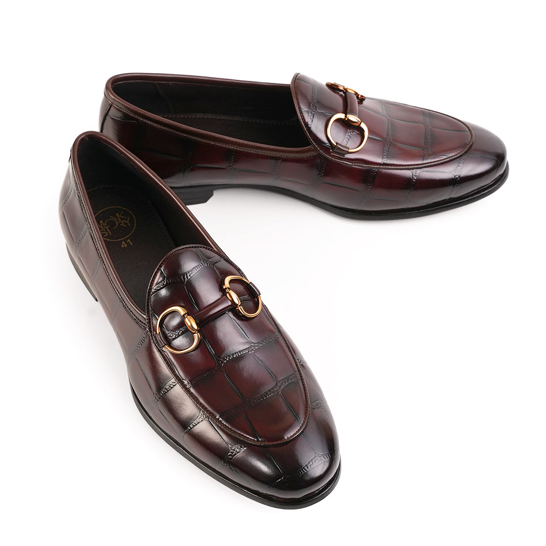 Monkstory Horsebit Smart Croc-Effect Slip-Ons – Burgundy