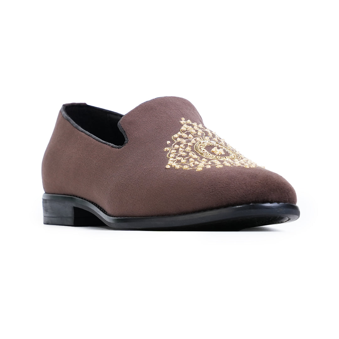Monkstory Maharaja Zardosi Embroidered Slip-Ons – Brown