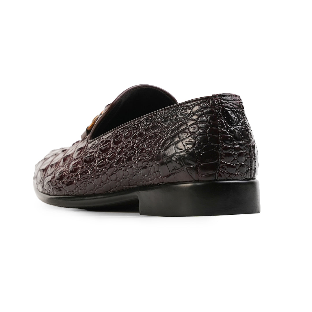 Monkstory Horsebit Exotic Scale Textured Slip-Ons – Burgundy