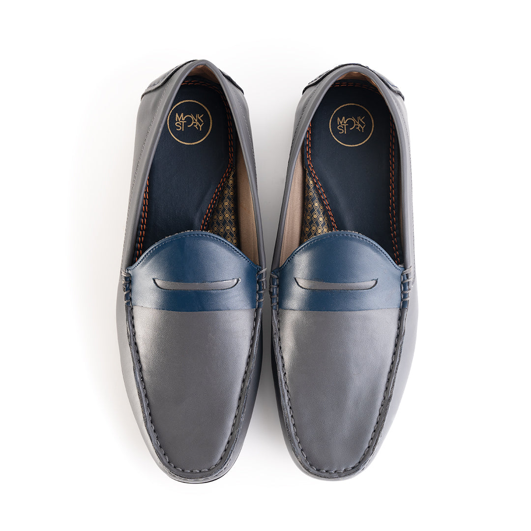Monkstory Dual Tone Driving Loafers - Grey/Blue