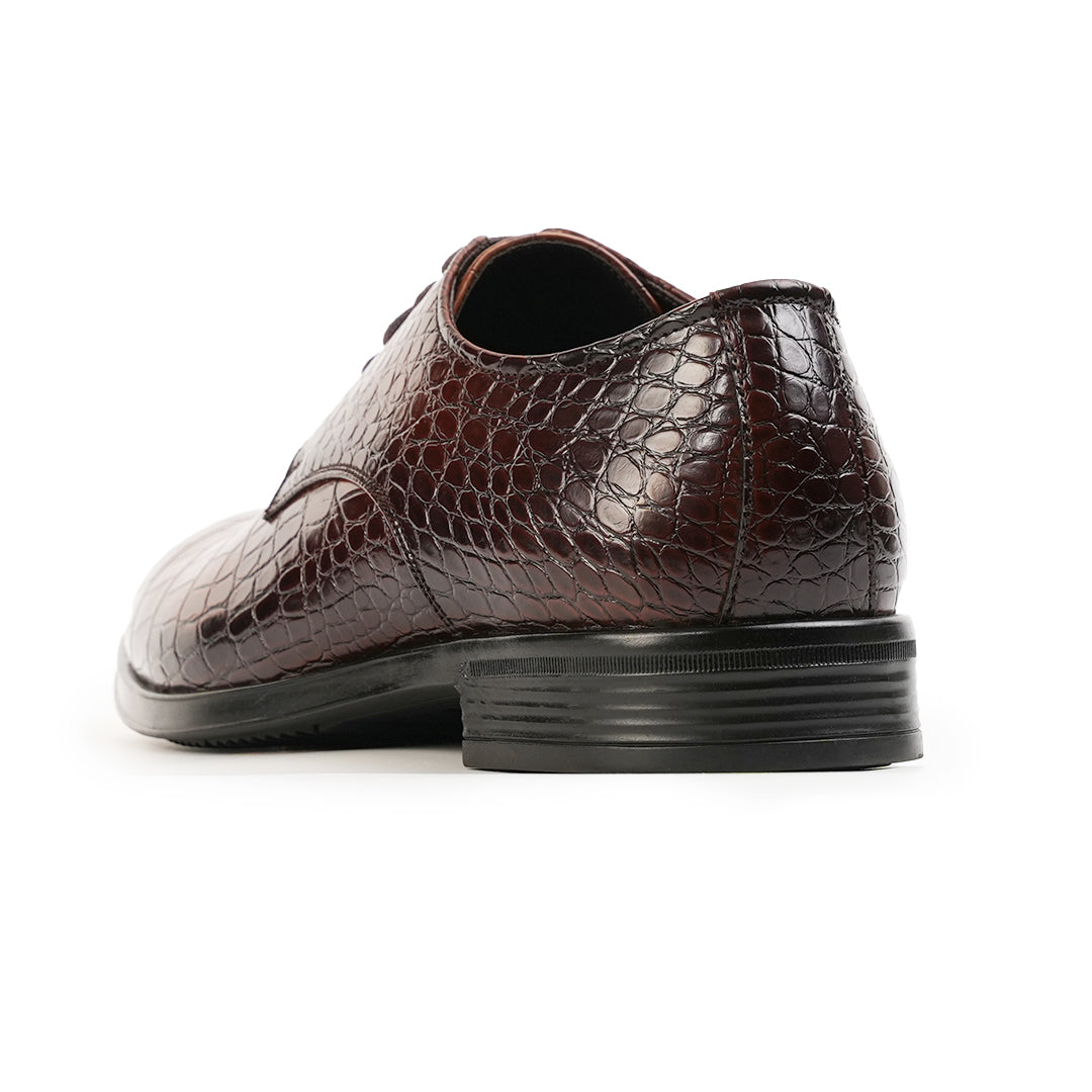Monkstory Glossy Croc-Effect Lace-Up Oxfords - Burnish Brown