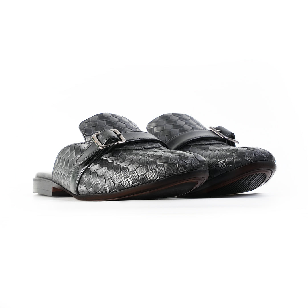 Monkstory Woven Buckle Mules - Black