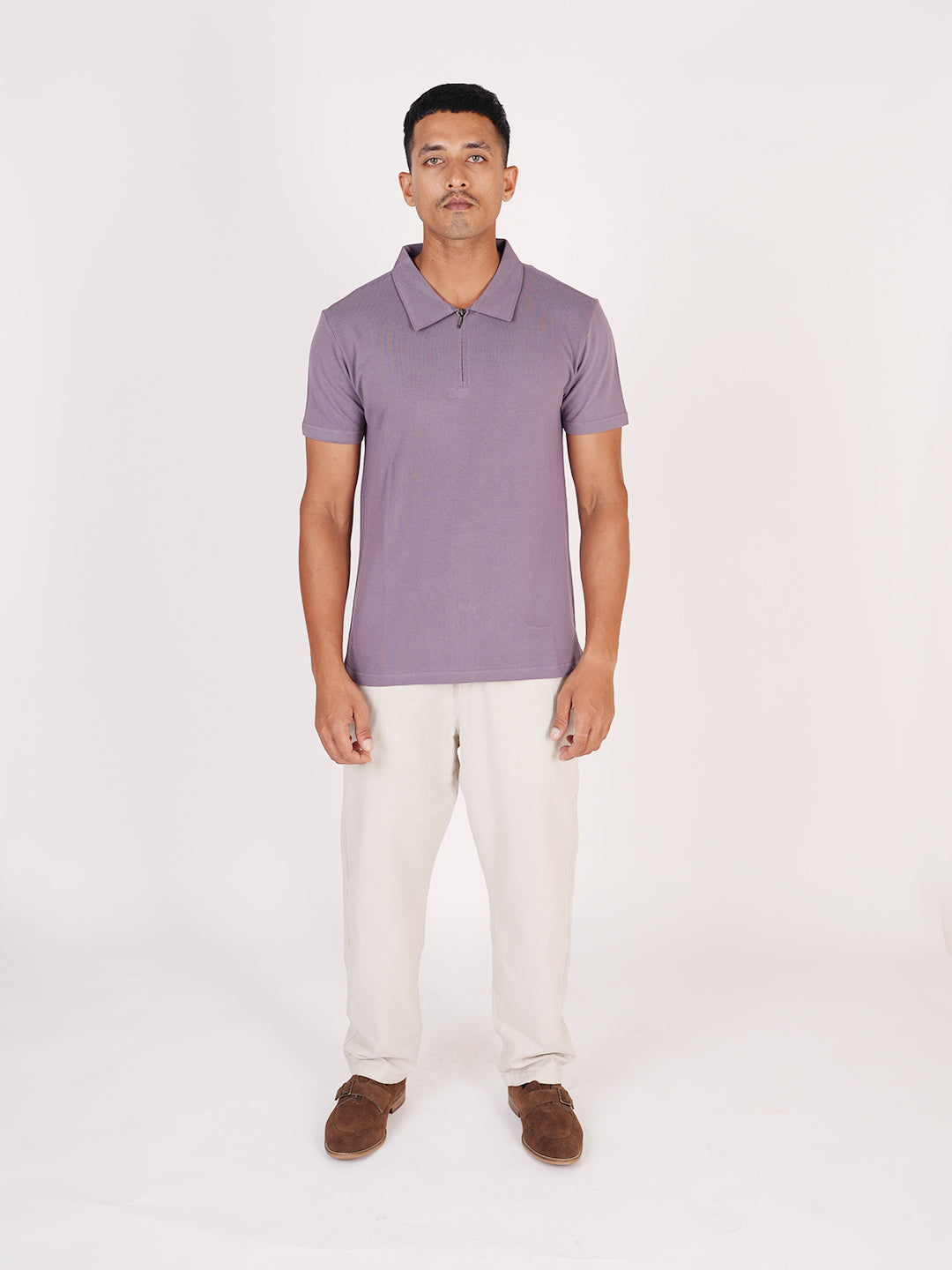 Monkstory Bamboo Cotton Zip-Polo Tee - Lilac
